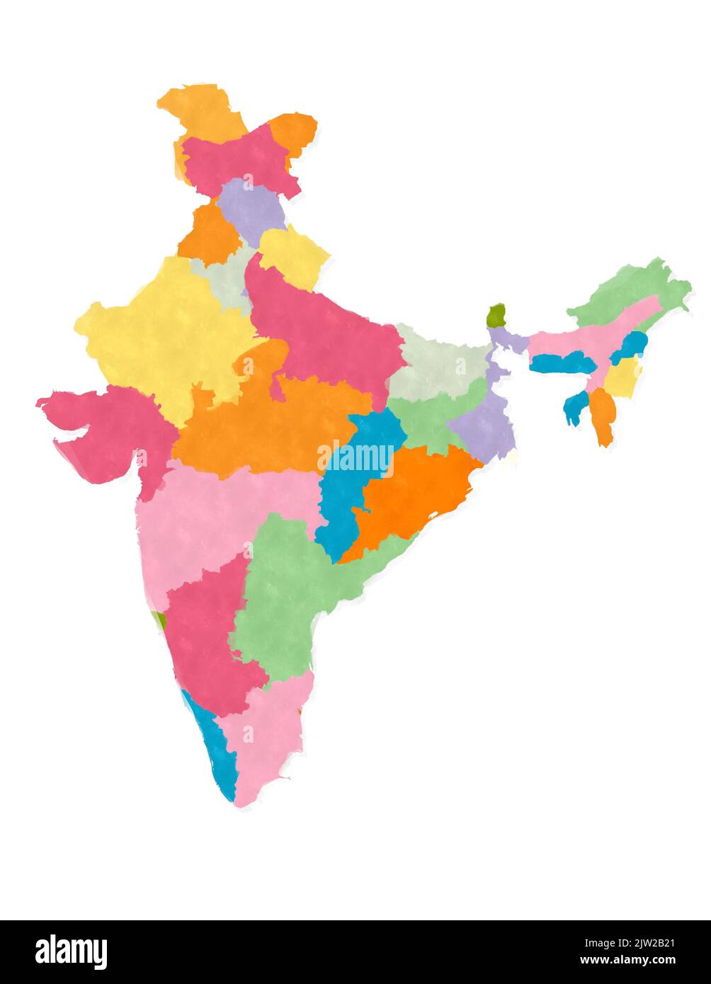 Carte de l'Inde à l'aquarelle sur fond blanc Banque D'Images
