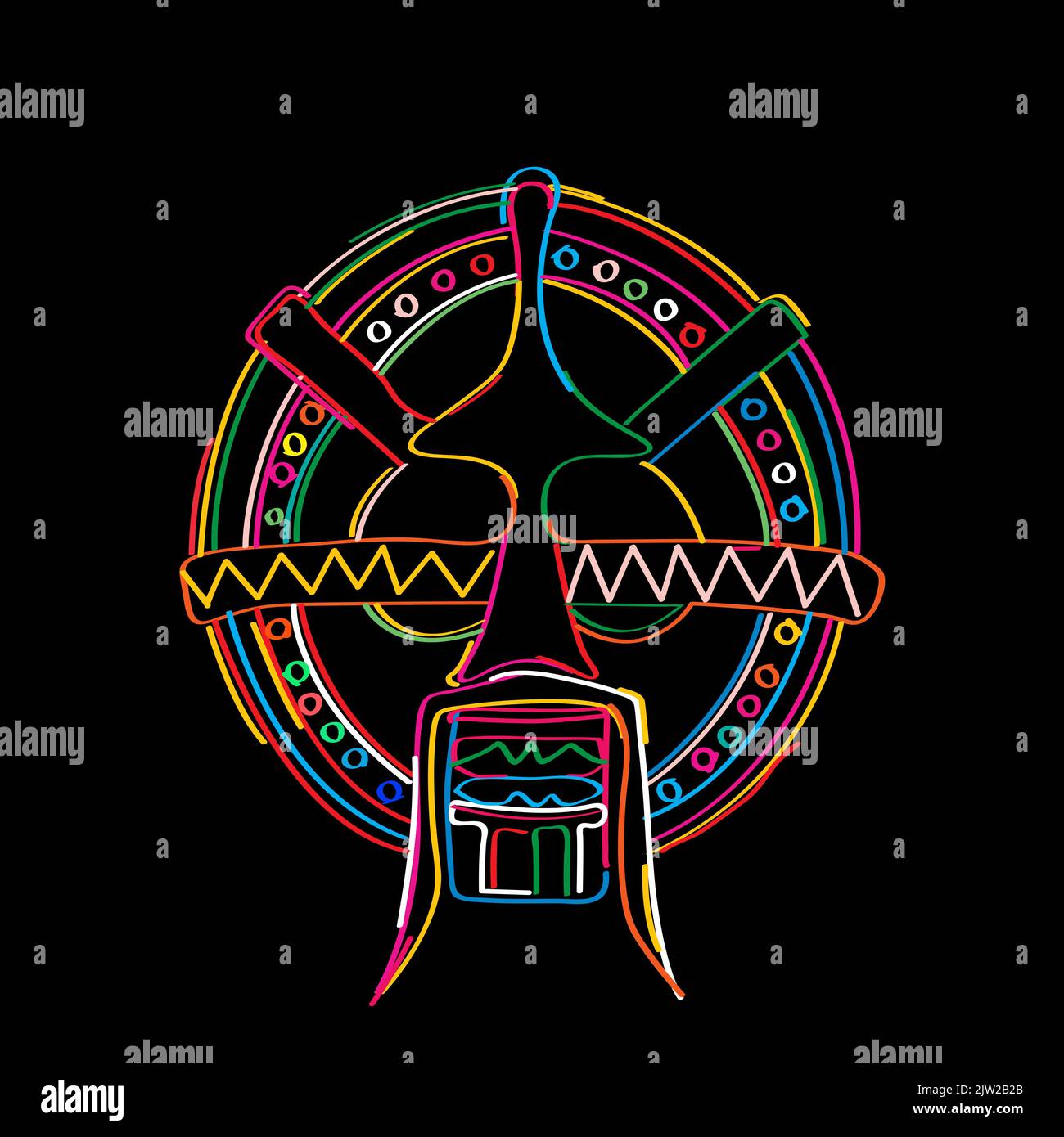 Masque tribal stylisé en couleurs, vector Banque D'Images