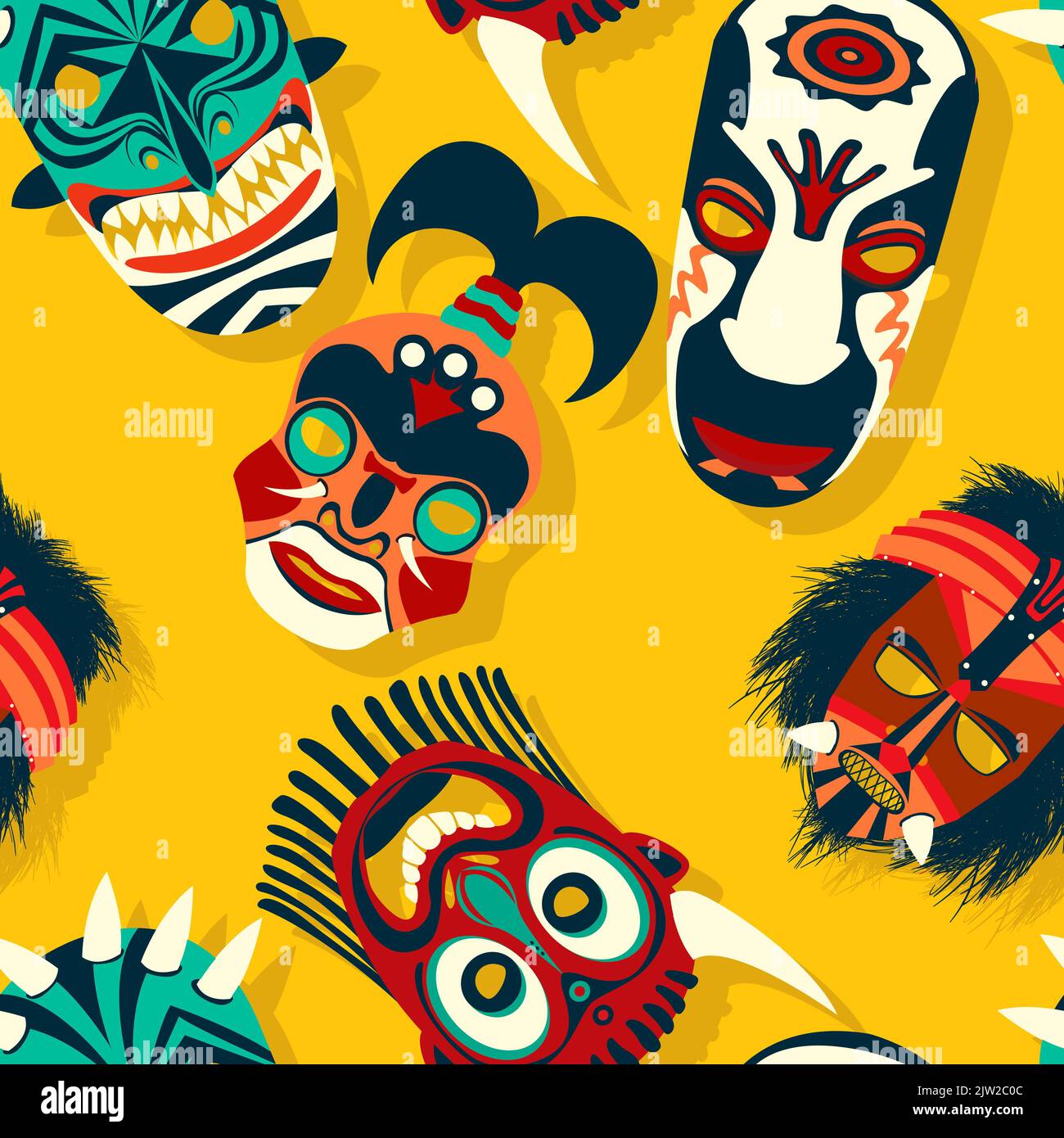 Masque tribal ethnique, motif vectoriel sans couture Banque D'Images