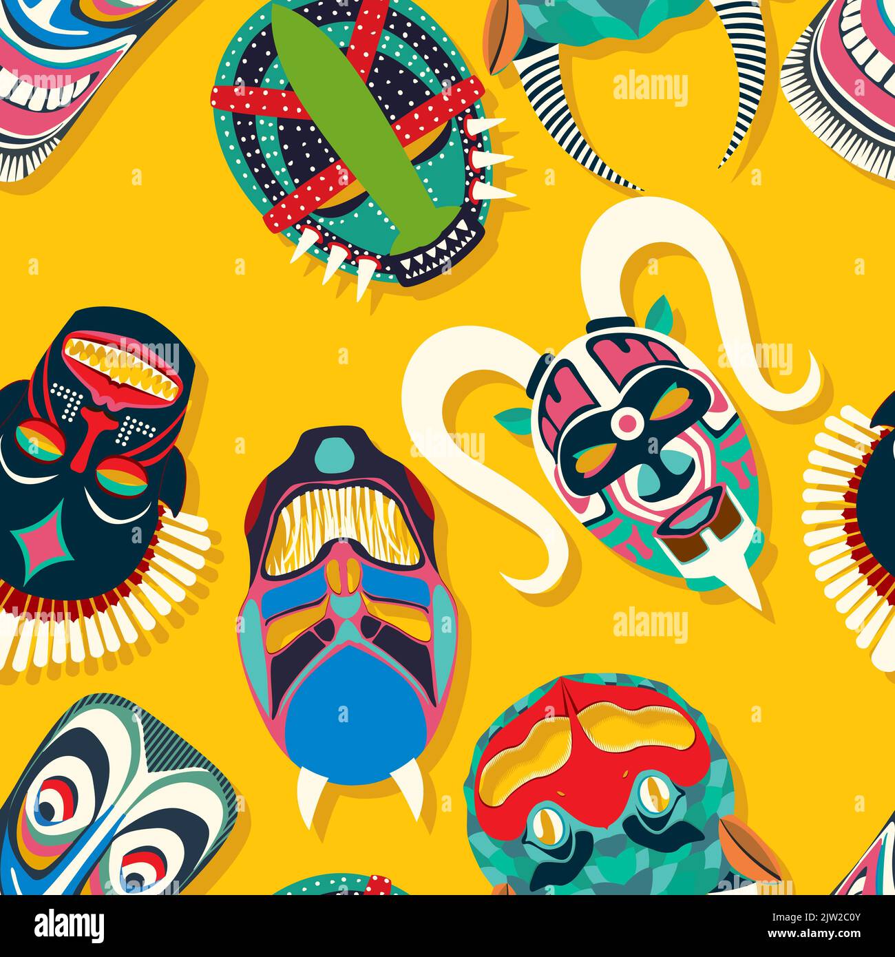 Masque tribal ethnique, motif vectoriel sans couture Banque D'Images