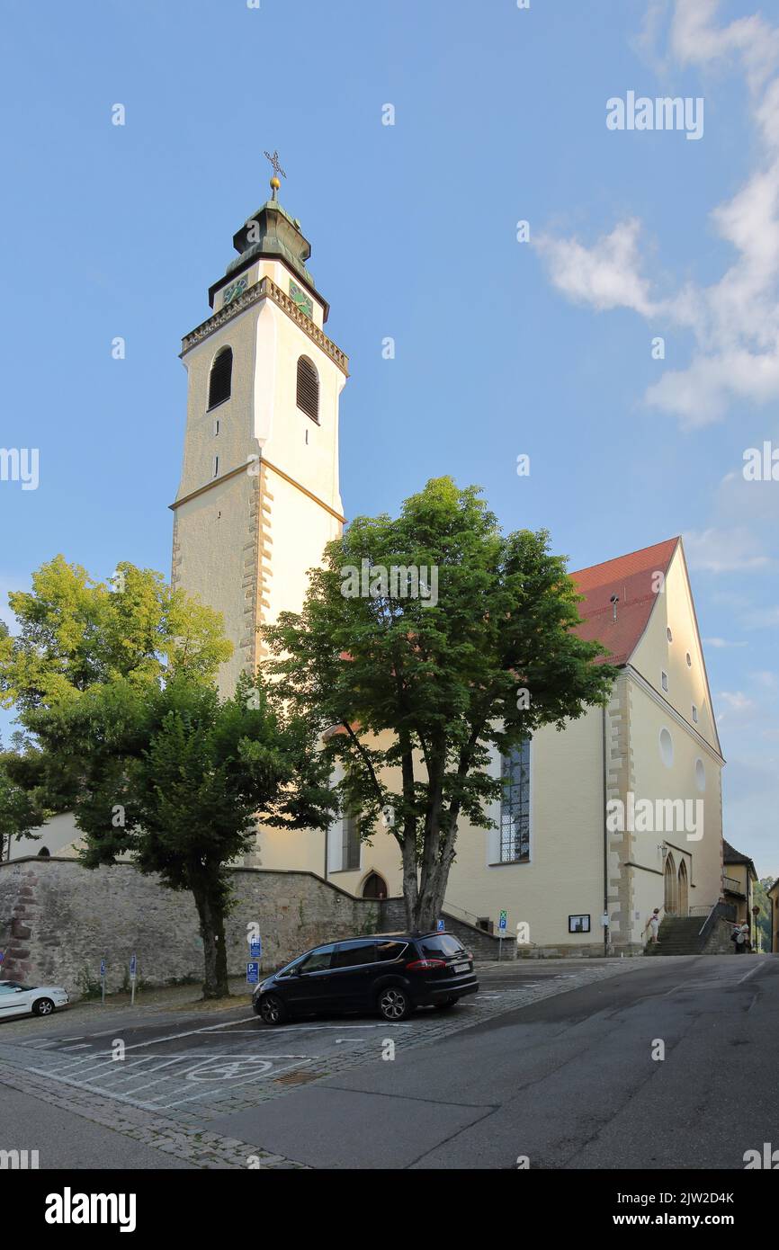 Collégiale gothique comme point de repère de Horb am Neckar, vallée du Neckar, Forêt Noire du Nord, Forêt Noire, Bade-Wurtemberg, Allemagne Banque D'Images