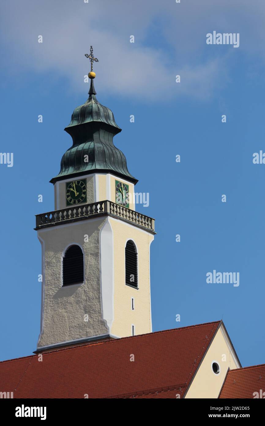 Tour de la collégiale gothique comme point de repère de Horb am Neckar, vallée du Neckar, Forêt Noire du Nord, Forêt Noire, Bade-Wurtemberg, Allemagne Banque D'Images