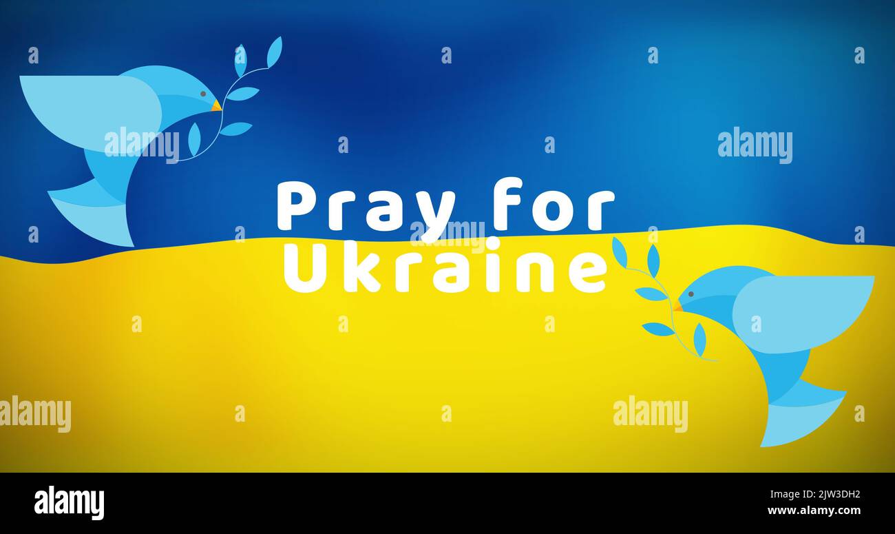 Image de prier pour l'ukraine et colombe sur le drapeau de l'ukraine Banque D'Images