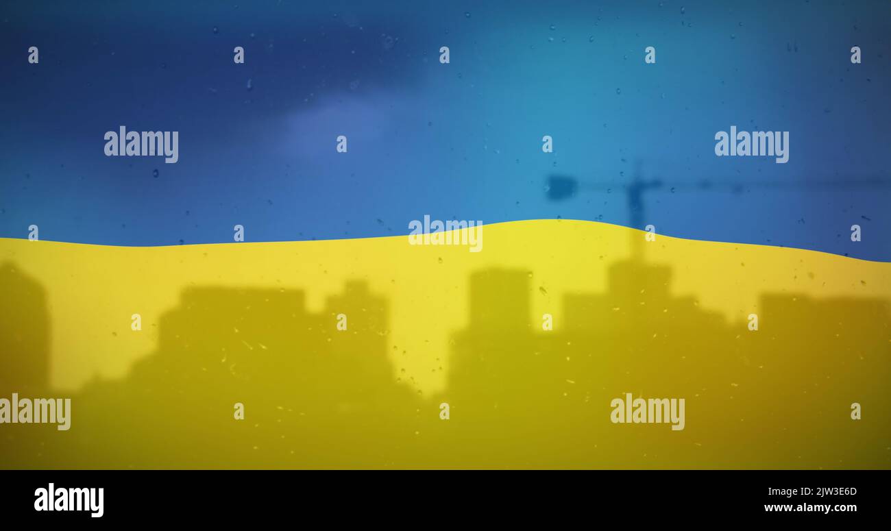 Image du site de construction sur le drapeau de l'ukraine Banque D'Images