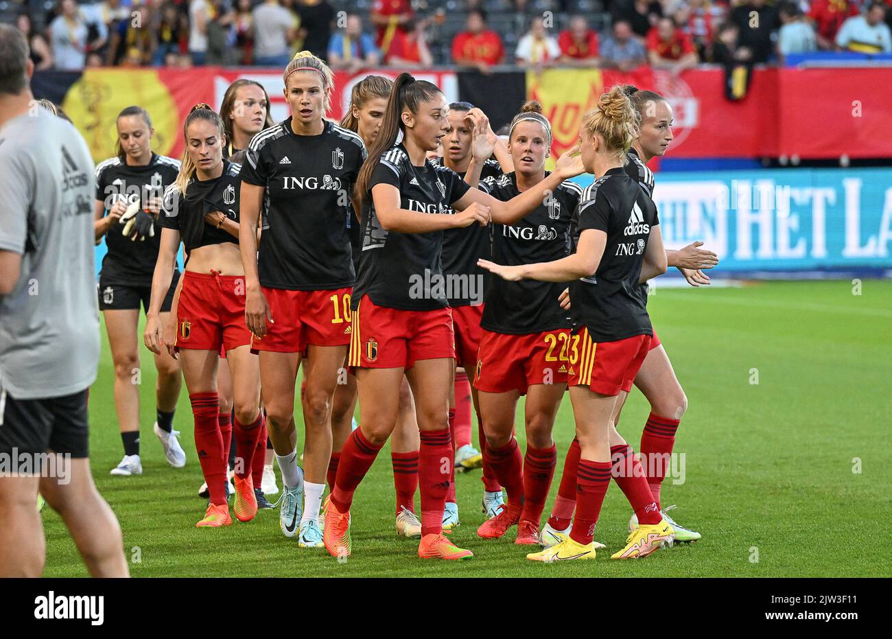 Heverlee, Belgique. 02nd septembre 2022. Les joueurs belges photographiés avant le match entre l'équipe nationale belge de football féminin les flammes rouges et la Norvège, à Heverlee, Belgique, vendredi 02 septembre 2022, match 9 (sur dix) dans le groupe F de la scène du groupe de qualifications pour la coupe du monde 2023 des femmes. BELGA PHOTO DAVID CATRY crédit: Belga News Agency/Alay Live News Banque D'Images