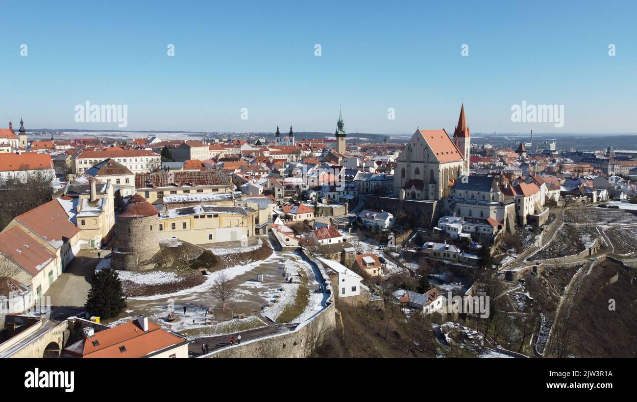 Panorama aérien panoramique de la ville de Znojmo, Moravie du Sud, République tchèque, ville médiévale historique de Znojmo, vignobles région.vue paysage Banque D'Images