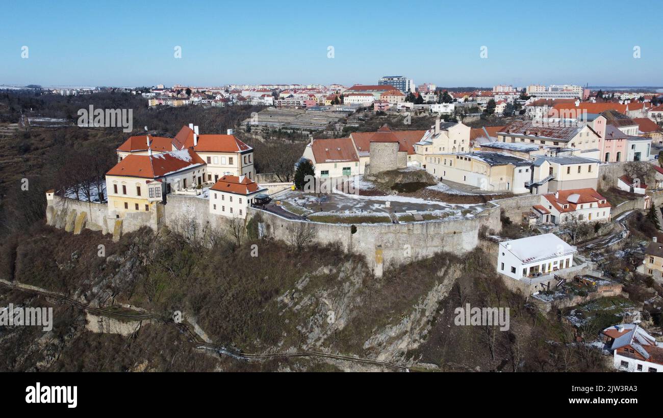 Panorama aérien panoramique de la ville de Znojmo, Moravie du Sud, République tchèque, ville médiévale historique de Znojmo, vignobles région.vue paysage Banque D'Images