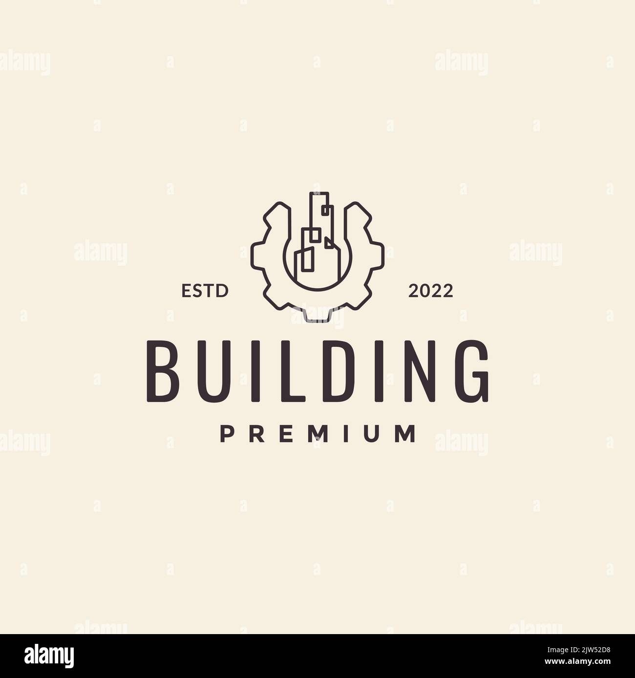 bâtiment avec services d'équipement logo hipster Illustration de Vecteur