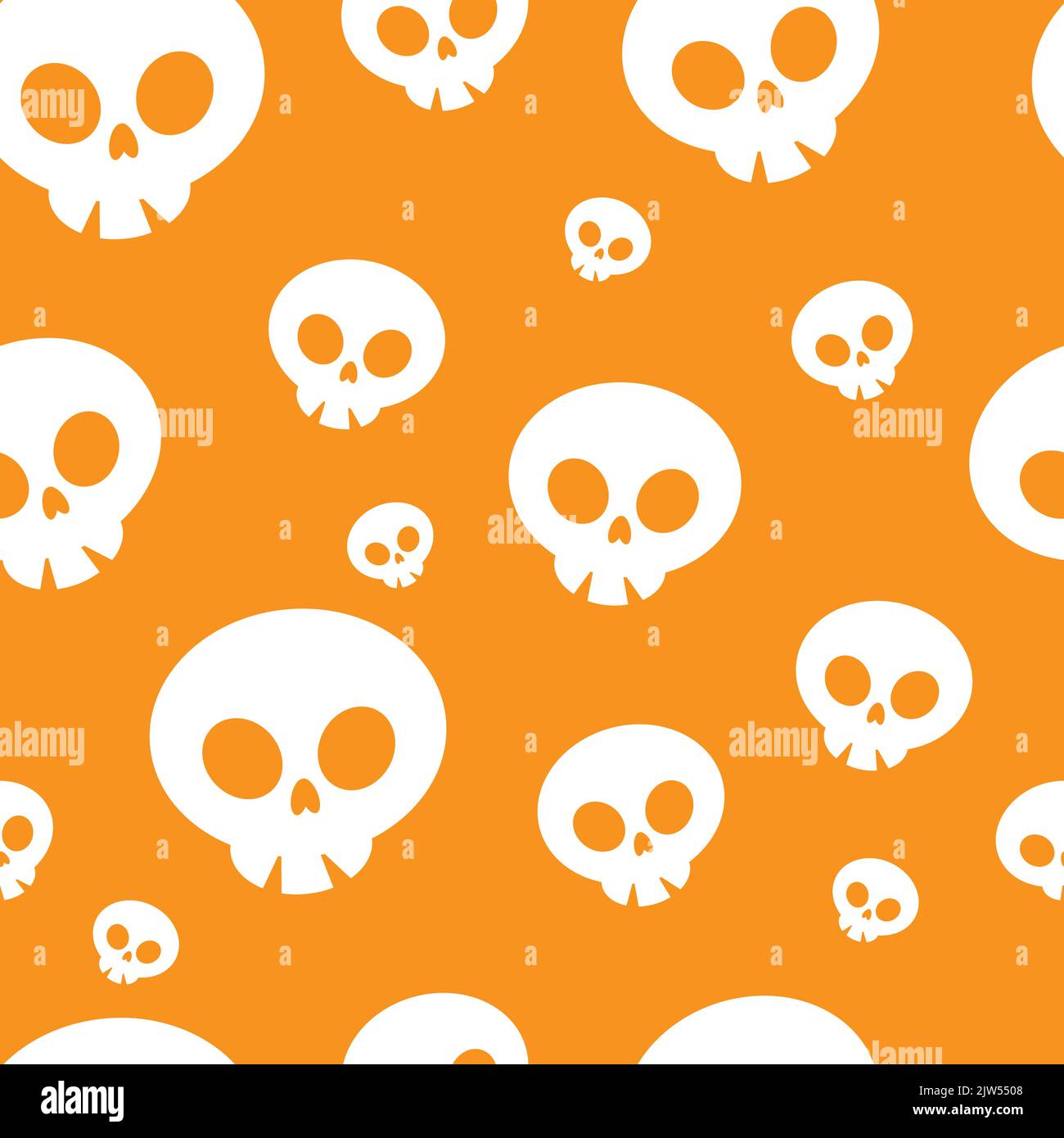 Fleurs et crânes blancs amusants isolés sur fond orange. Joli motif de dessin animé sans coutures festif. Vecteur simple graphique plat illustré à la main Illustration de Vecteur