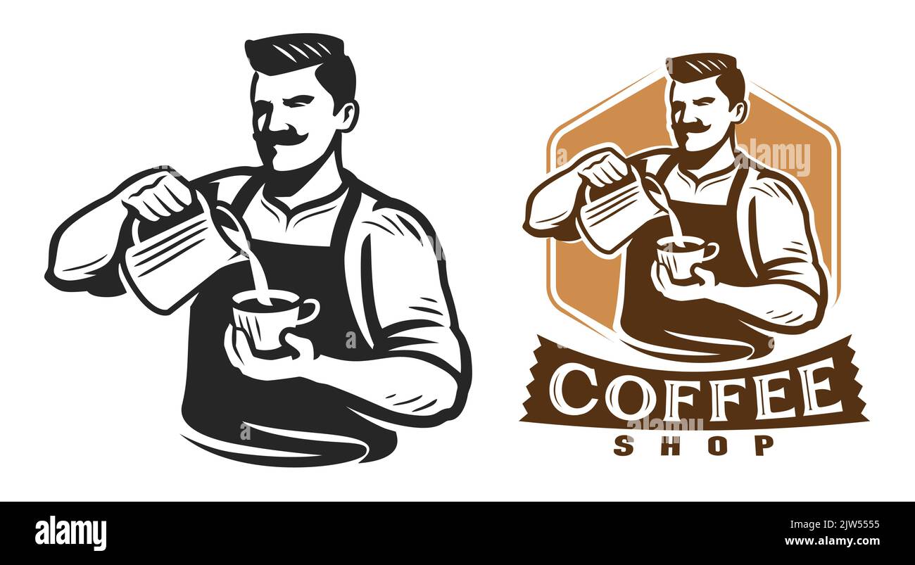 Emblème du café-restaurant. Modèle de conception pour le menu du restaurant ou du café. Illustration vectorielle du logo du café au barista Illustration de Vecteur