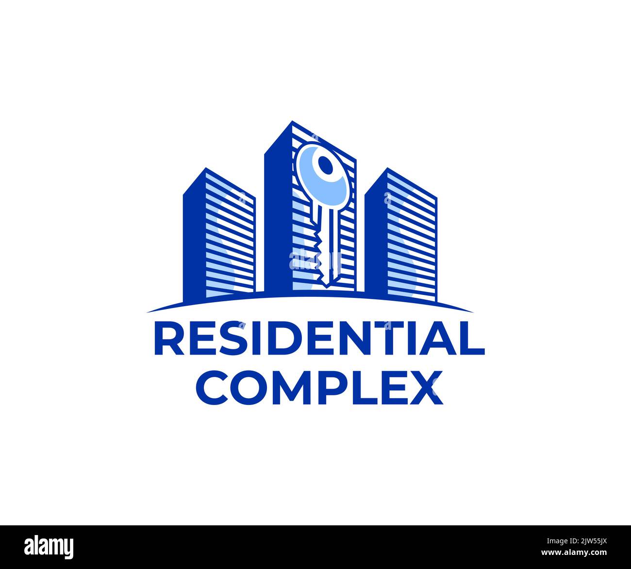 Complexe résidentiel, gratte-ciel, immobilier et clé, logo. Construction, construction, immobilier et hypothèque, conception et illustration de vecteurs Illustration de Vecteur