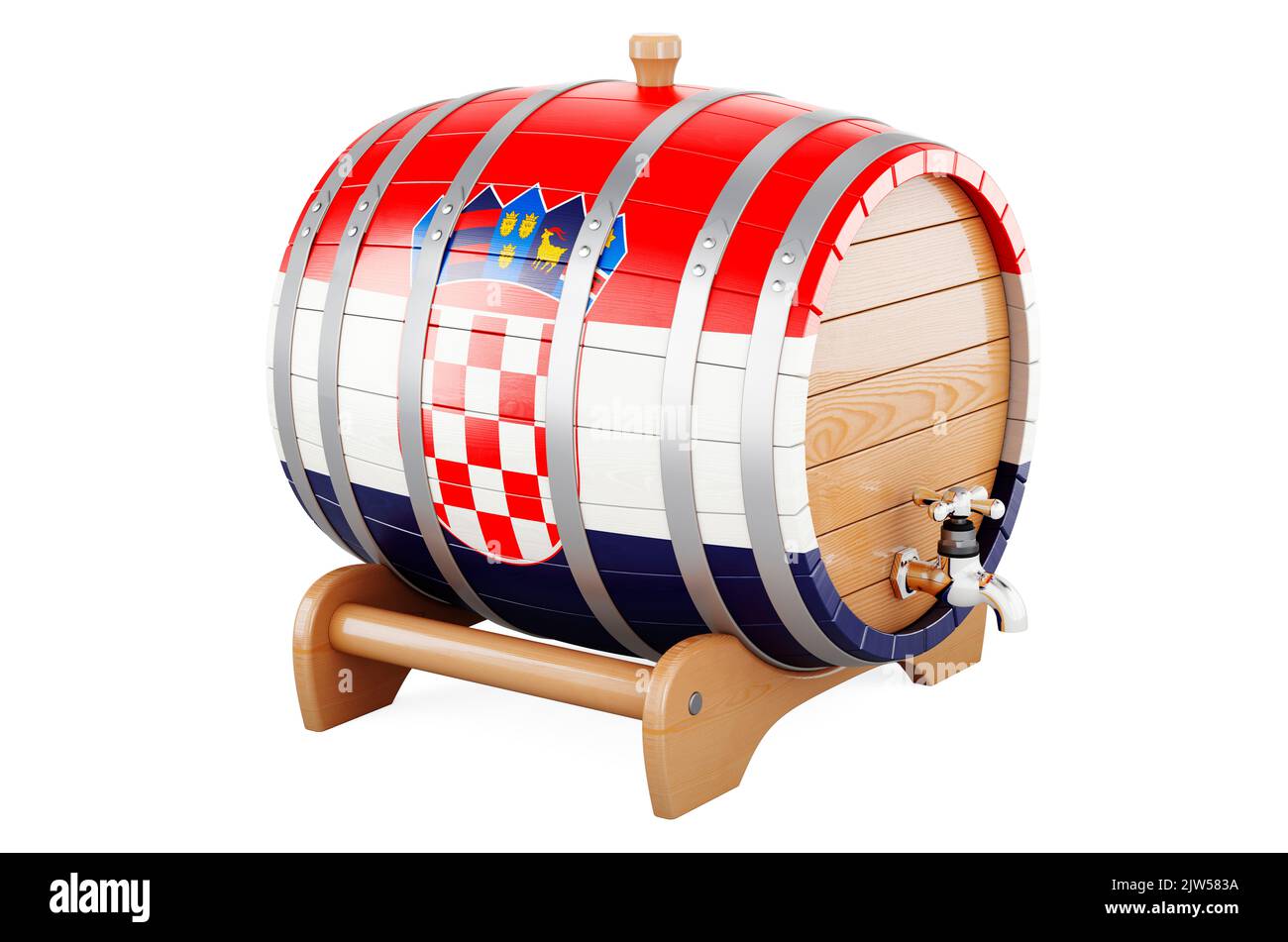 Fût en bois avec drapeau croate, 3D rendu isolé sur fond blanc Banque D'Images