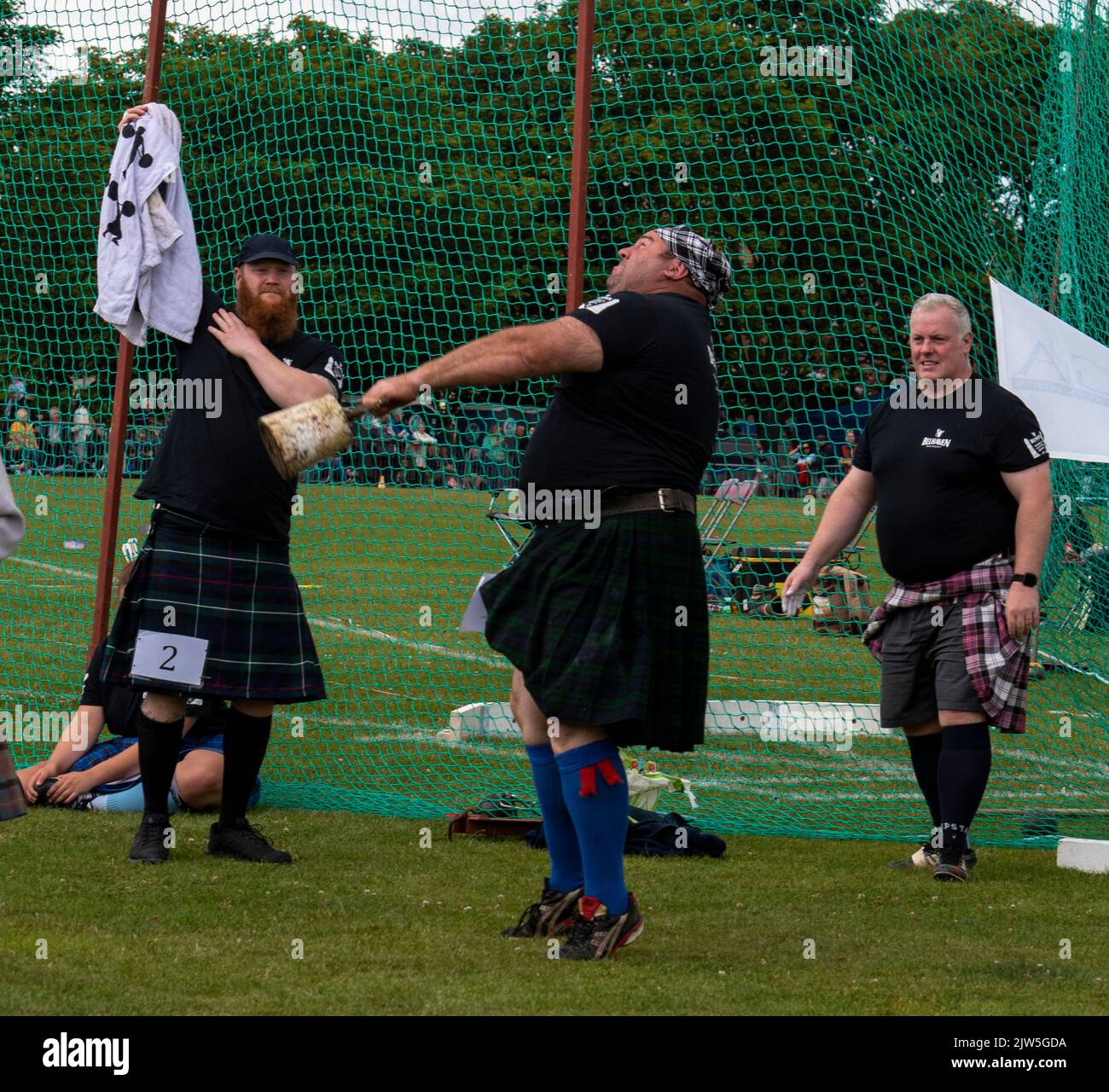 Exercice du poids au-dessus du Bar, Highland Games, North Berwick Banque D'Images