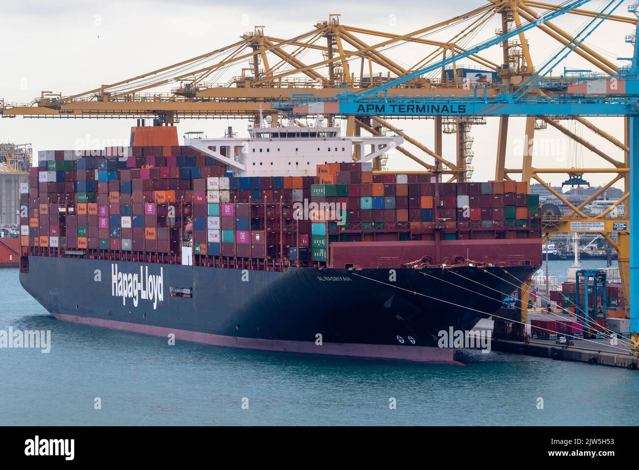 Port de Barcelone travaillant avec des cargaisons conteneurisées dans des conteneurs Banque D'Images