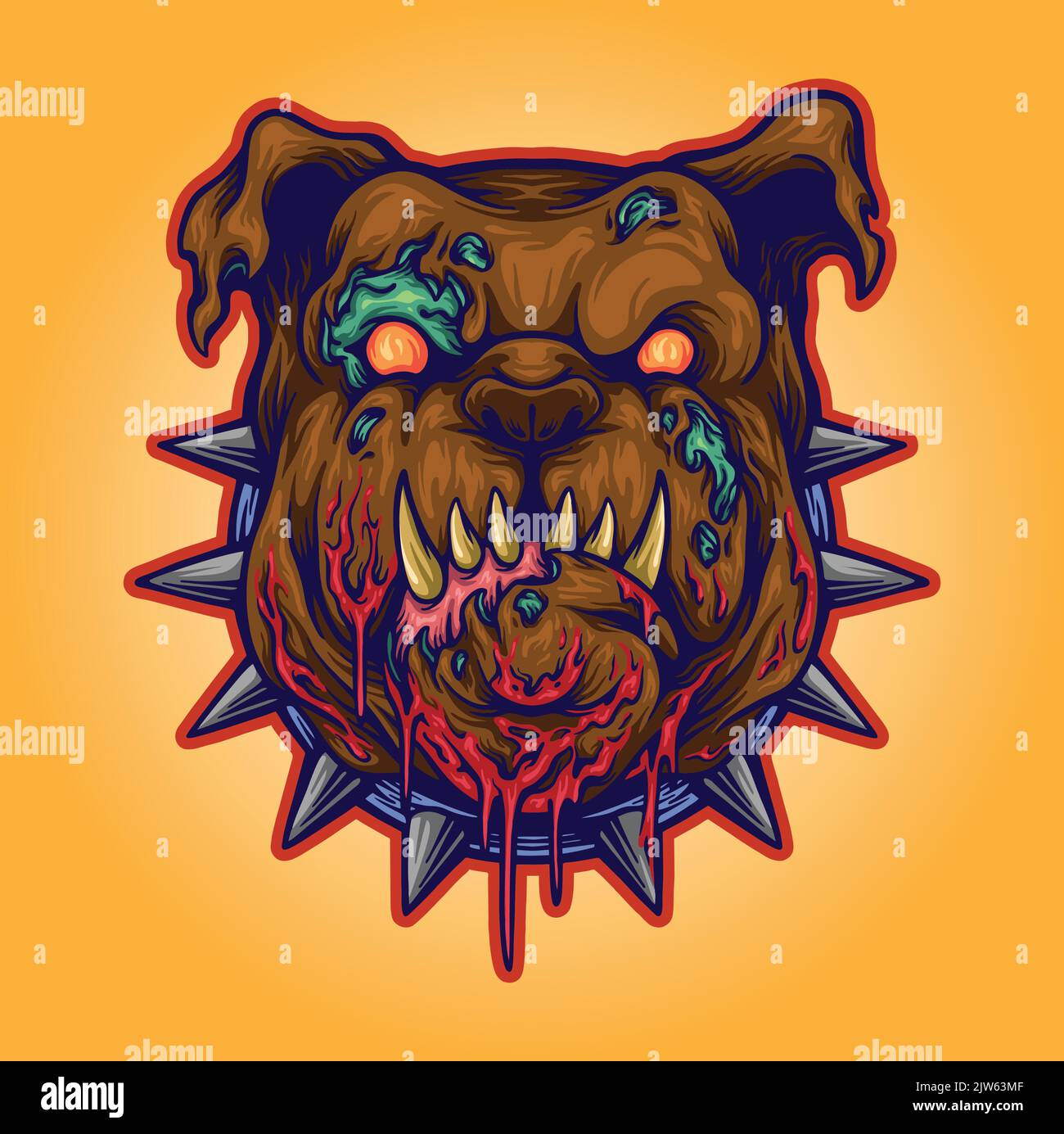 Tête de chien de taureau de zombie effrayant illustrations vectorielles pour votre logo de travail, t-shirt de marchandise, autocollants et dessins d'étiquettes, affiche, carte de vœux Illustration de Vecteur