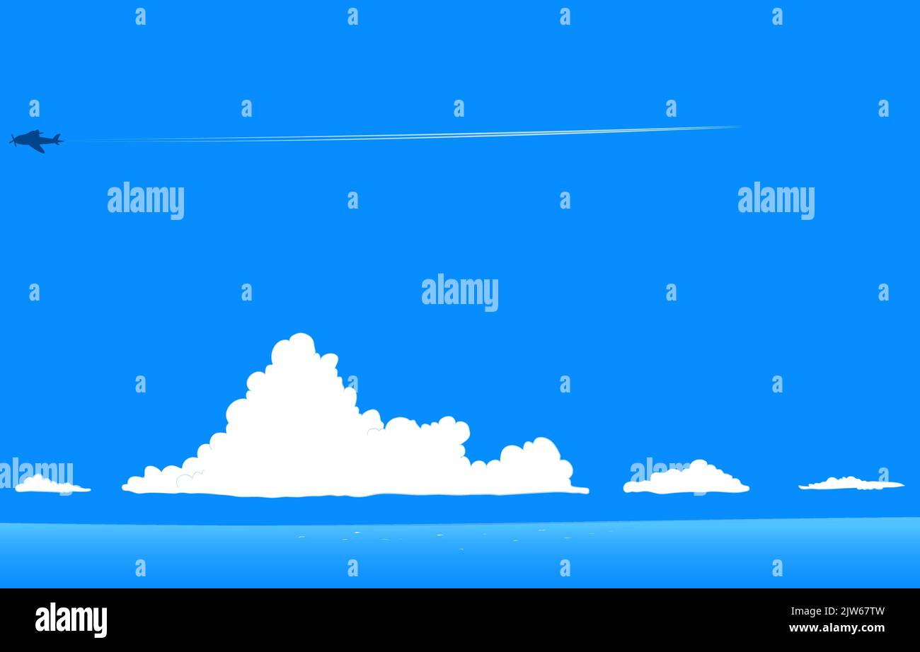 Illustration de la mer et du ciel bleu et des nuages qui s'approchent en été Illustration de Vecteur