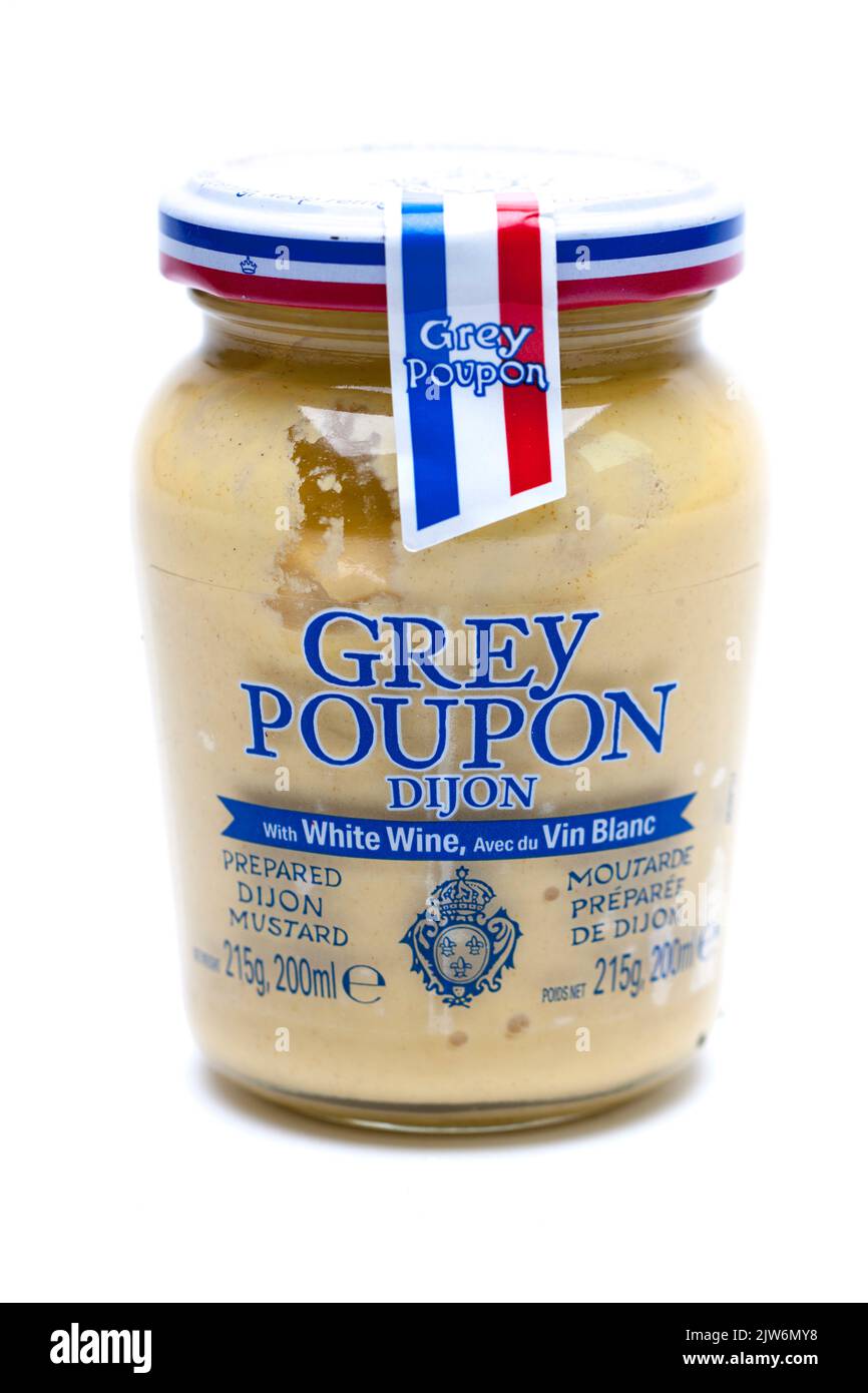 200ml bocal de moutarde de Dijon au poulet gris Banque D'Images