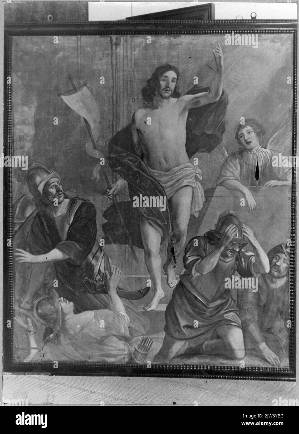 Intérieur de l'ancien Saint-Mariekerk catholique (derrière Clarenburg 6) à Utrecht: Image d'une peinture présente dans l'église, représentant la résurrection du Christ, avant la restauration. Banque D'Images