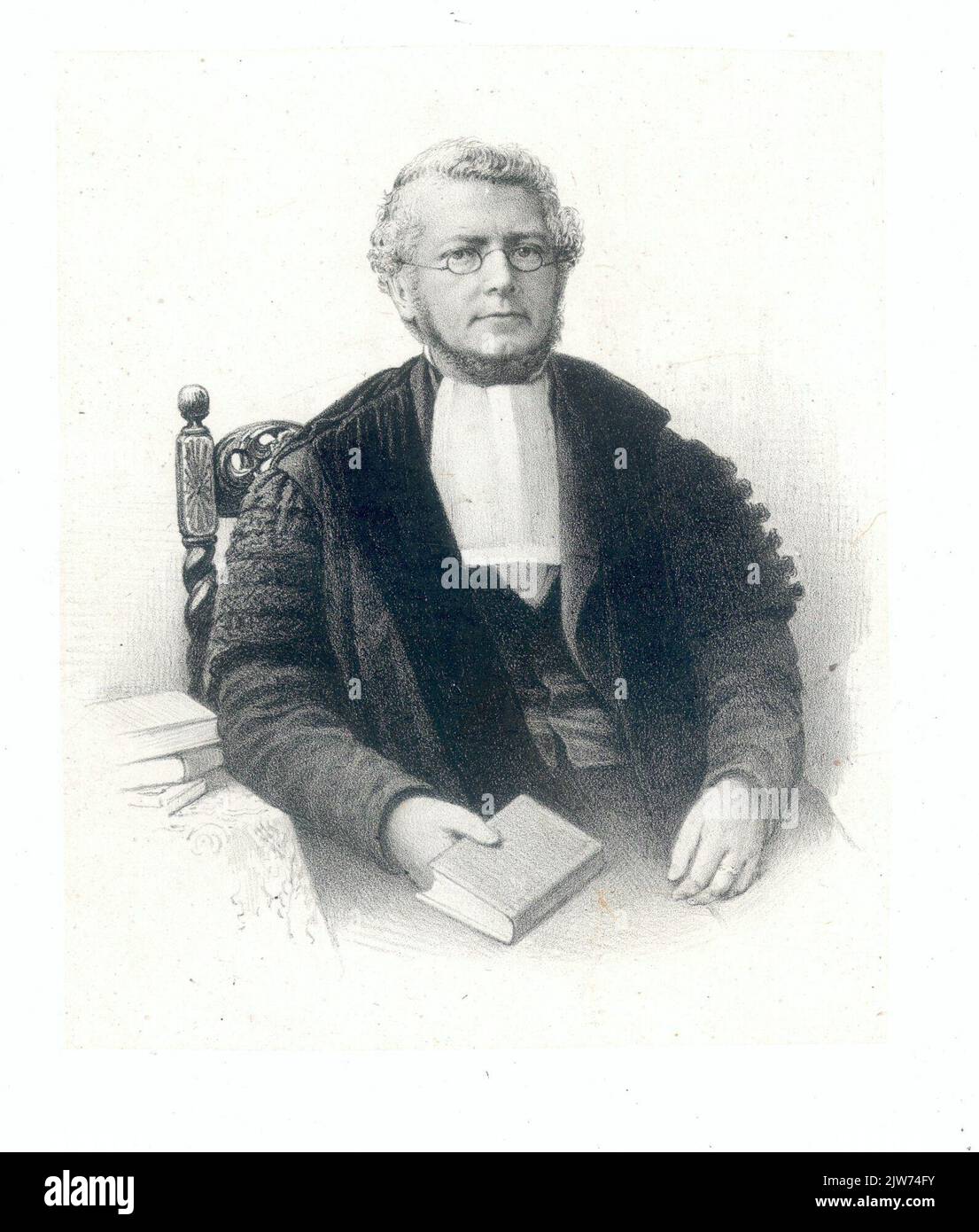 Portrait de P. Harting, né en 1812, professeur de mathématiques et de physique à l'Université des sciences appliquées d'Utrecht (1843-1882), mort en 1885. À droite, à moitié éclairée, assis, à Toga. Banque D'Images