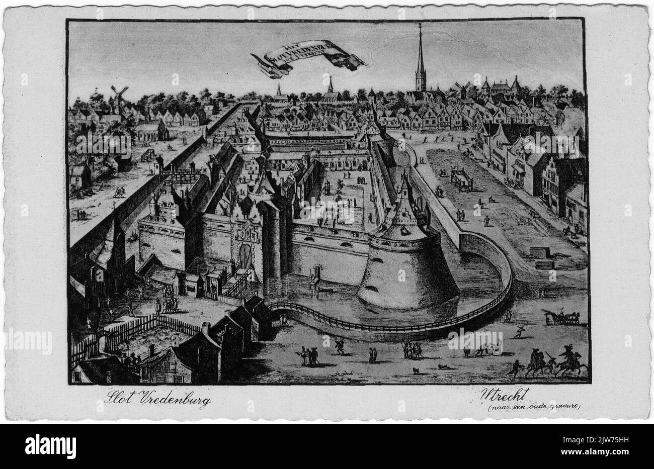 Vue sur le château de Vredenburg et les environs d'Utrecht, depuis le sud. Banque D'Images