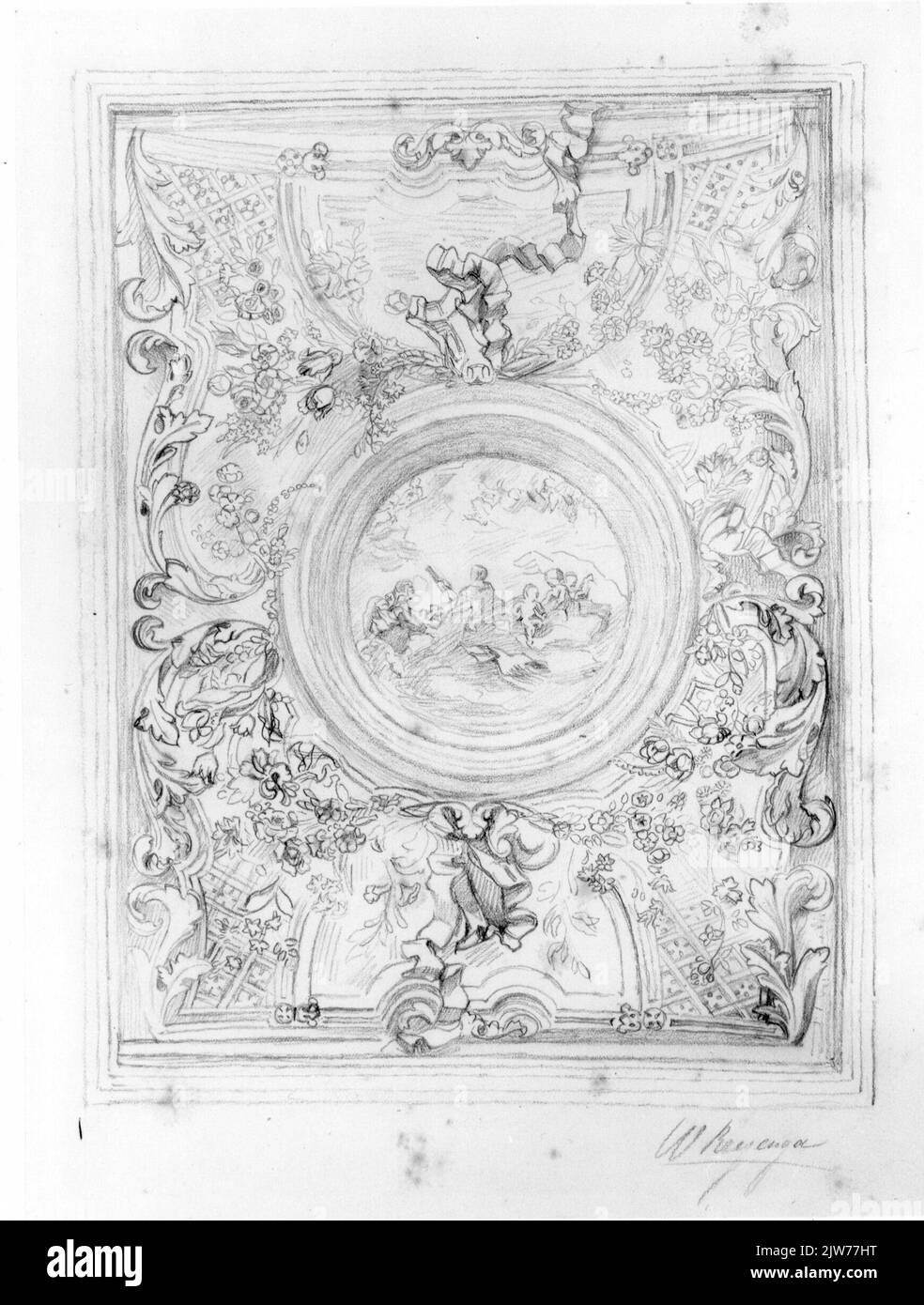 Image d'un des plafonds peints dans la salle de style fin de 17th-siècle du Stedelijk Museum van Oudheden dans le Het Hogeland (Museumlaan 2) à Utrecht. Banque D'Images