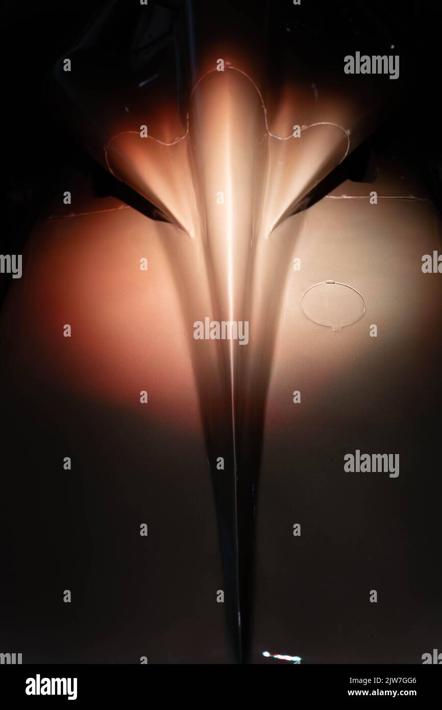 Élégant lampadaire en forme de fleur projetant une lumière ambiante chaude dans une pièce sombre Banque D'Images