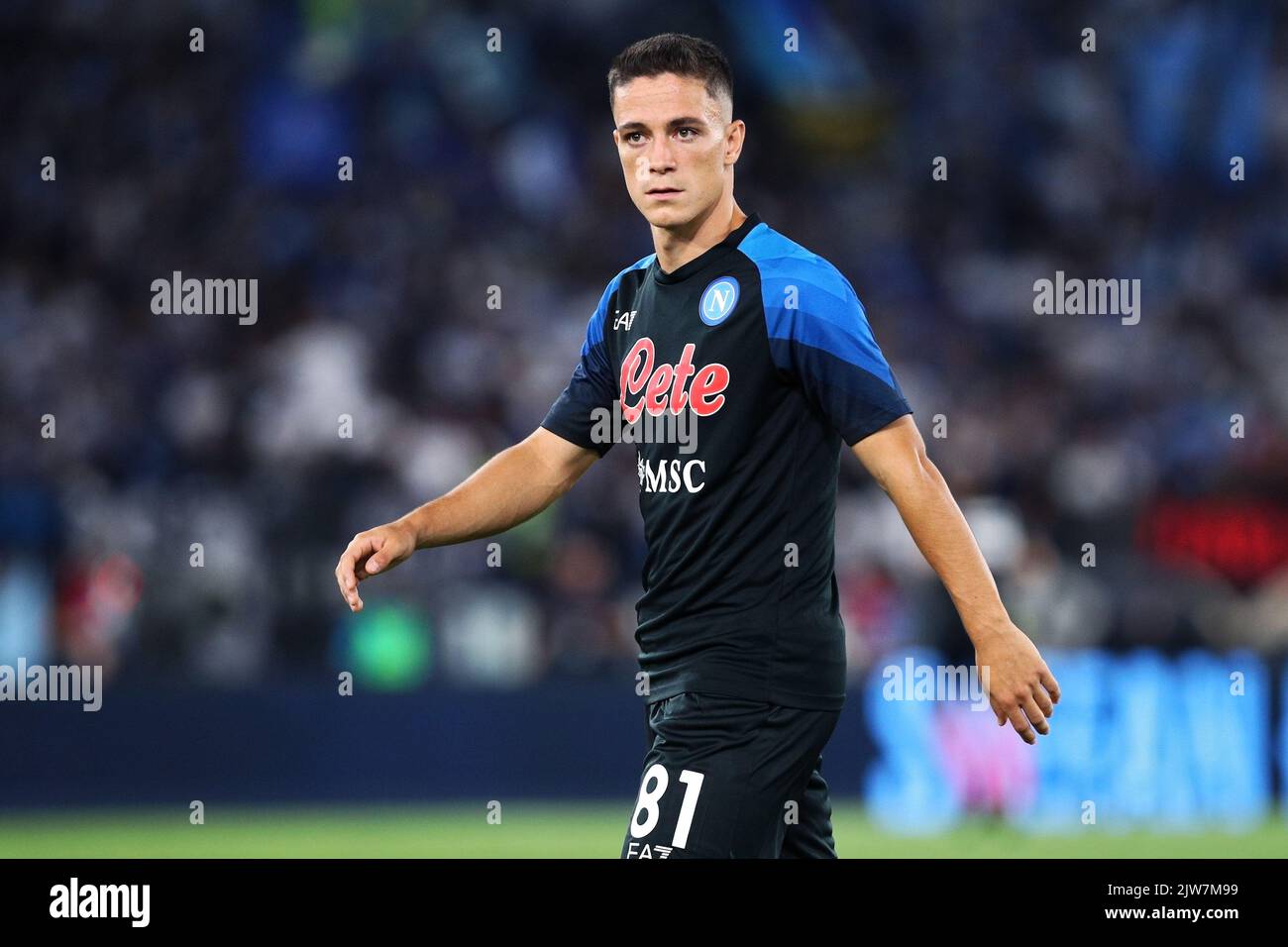 Giacomo Raspadori de Naples regarde avant le championnat italien Serie Un match de football entre SS Lazio et SSC Napoli sur 3 septembre 2022 au Stadio Olimpico à Rome, Italie - photo Federico Proietti / DPPI Banque D'Images