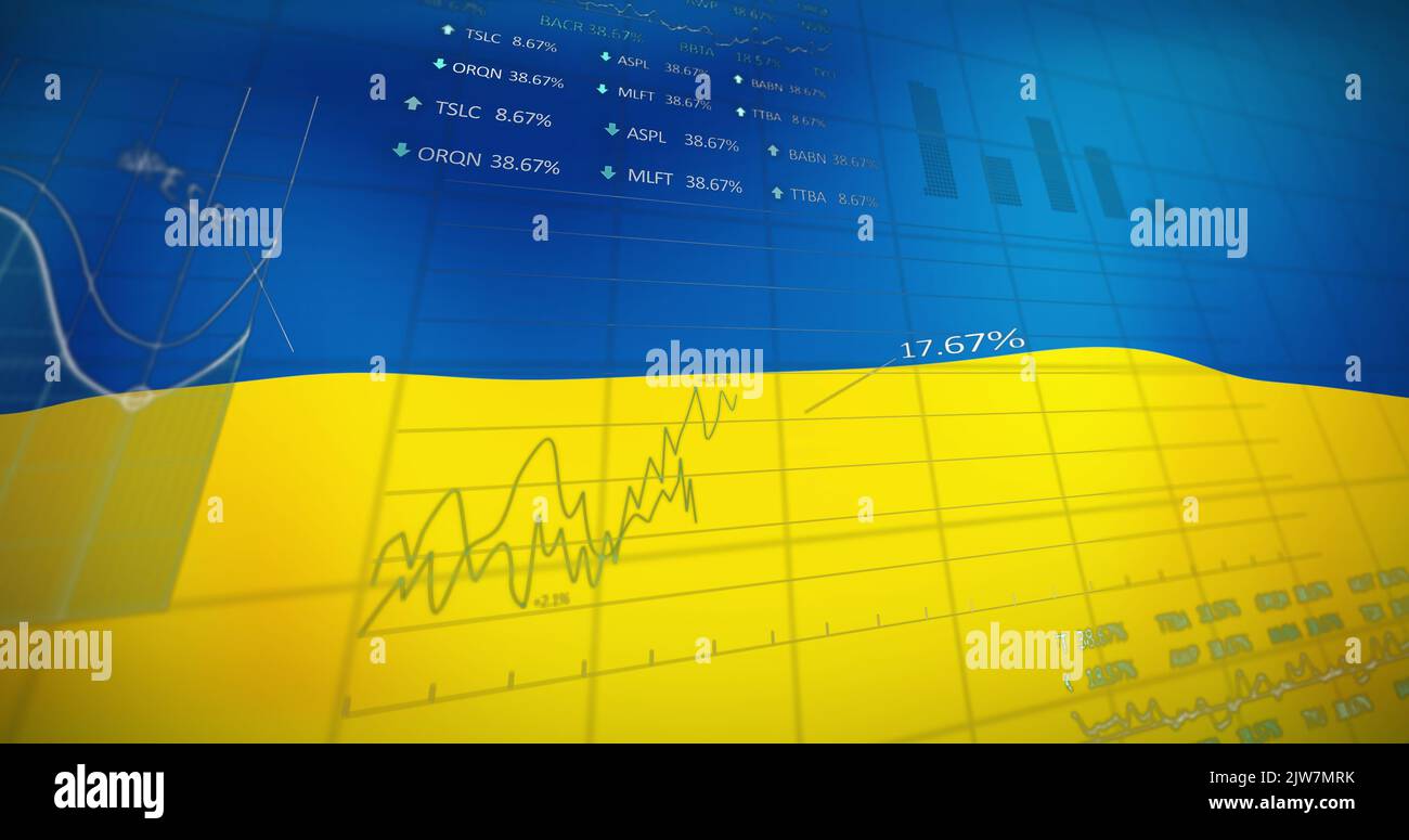 Image des données financières et graphique sur le drapeau de l'ukraine Banque D'Images
