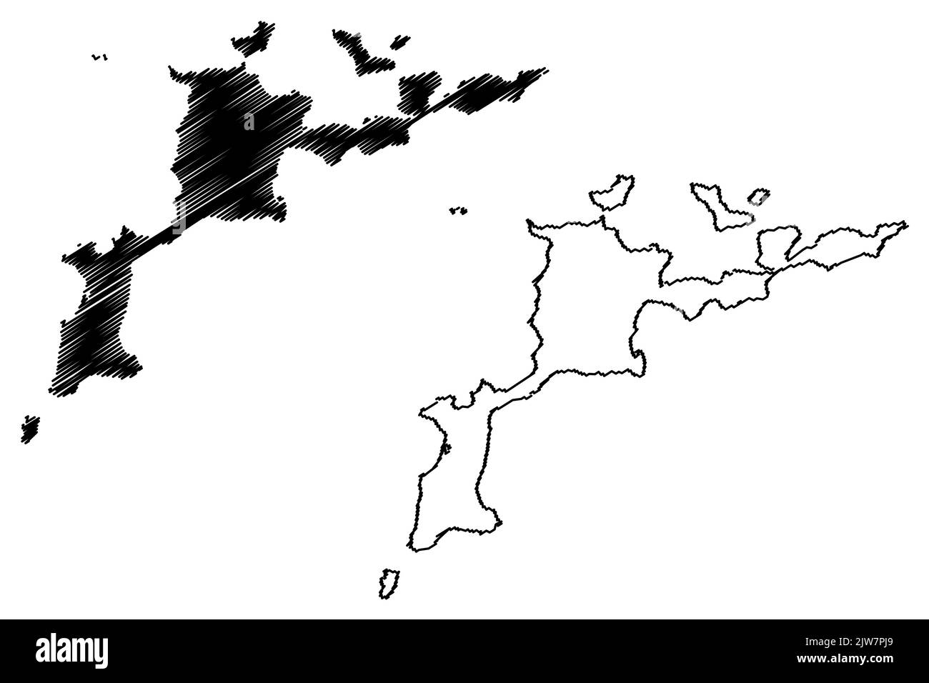 Virgin Gorda et l'île de Moskito (îles Vierges britanniques, Royaume-Uni, Amérique de Cenrtal, îles des Caraïbes) illustration vectorielle, croquis de griffonnage Illustration de Vecteur