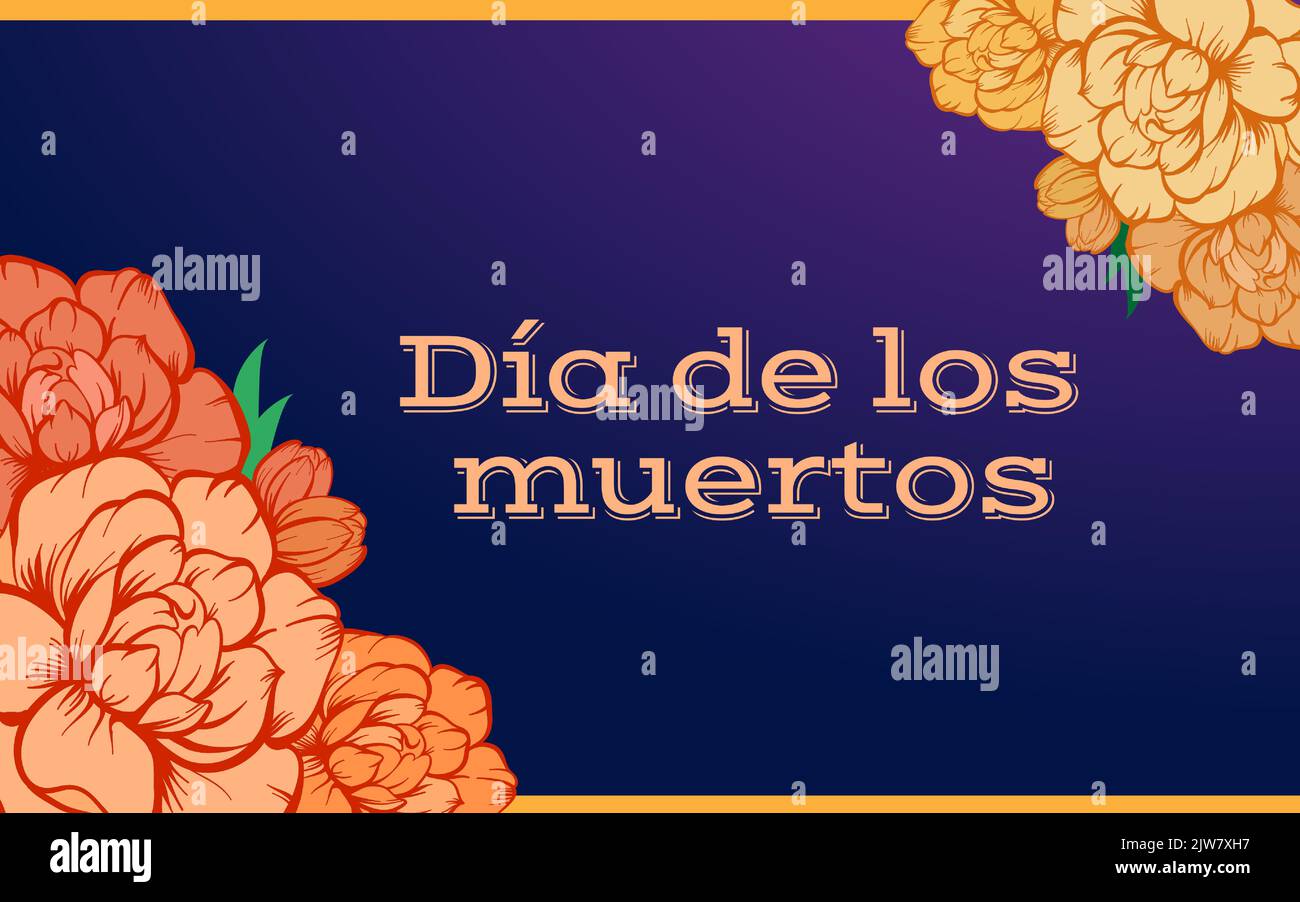 Dia de los muertos. Bannière horizontale avec décoration florale marigold. Fête nationale mexicaine jour des morts. Illustration vectorielle dessinée à la main. Illustration de Vecteur