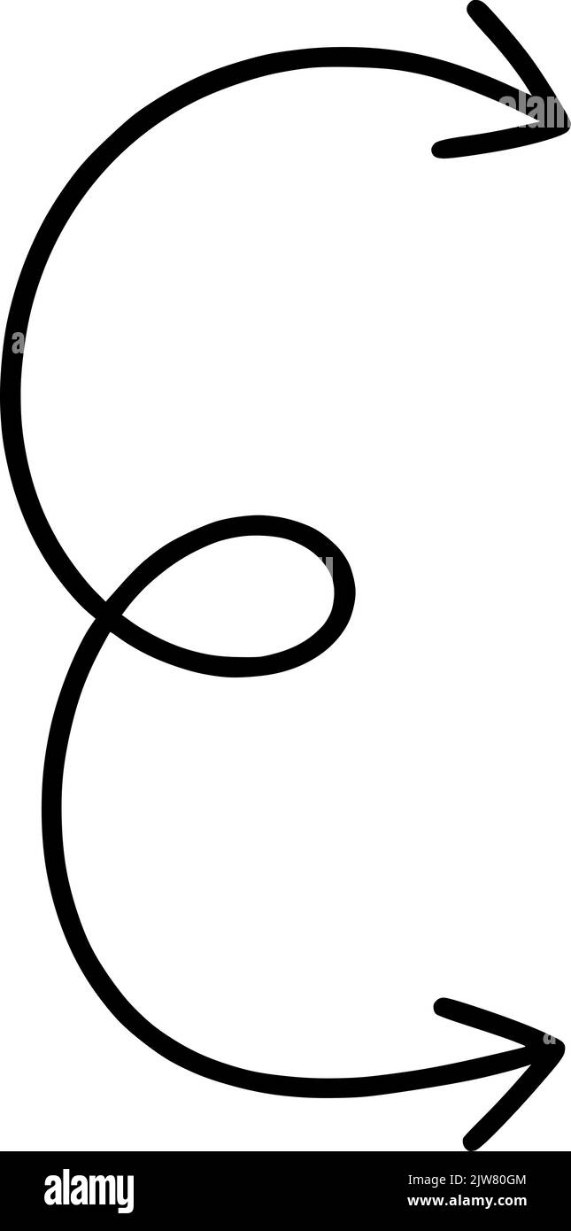 Flèche recto verso courbé . En noir. Symbole dessiné à la main de deux manières. Icône pointeur de direction Illustration de Vecteur