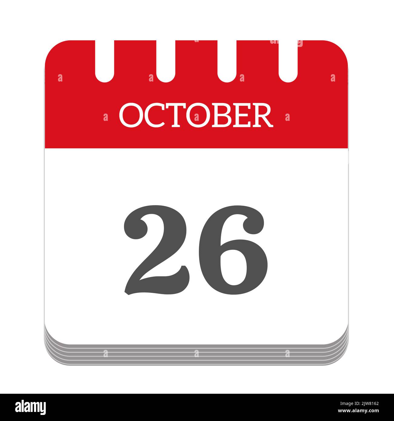 Icône de calendrier 26 octobre Banque D'Images