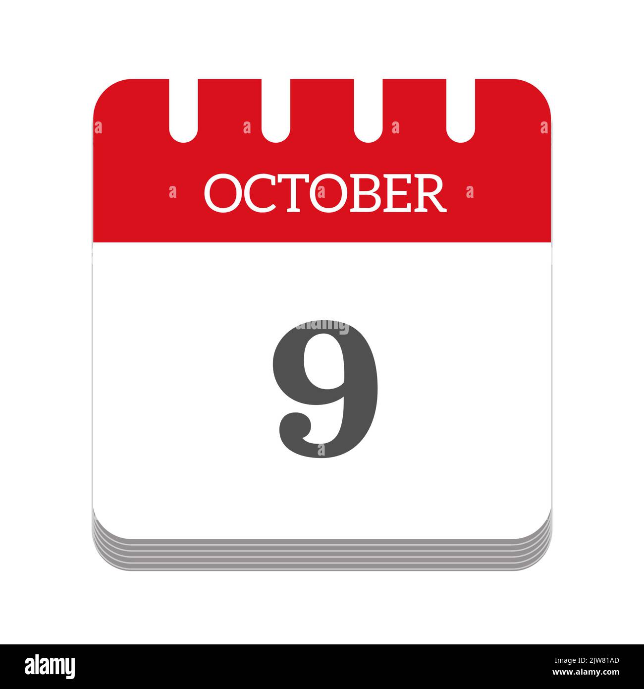 Icône de calendrier 9 octobre Banque D'Images