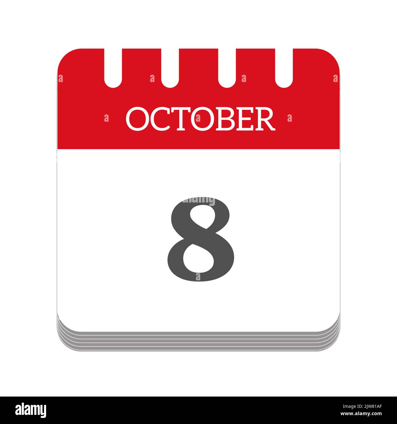Icône de calendrier 8 octobre Banque D'Images