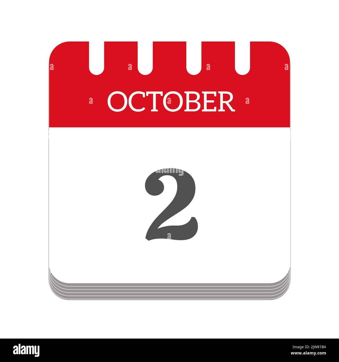 Icône de calendrier 2 octobre Banque D'Images