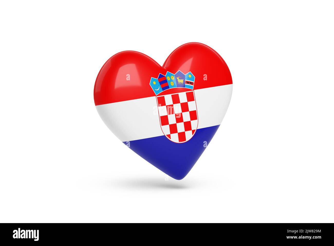 Coeur avec les couleurs du drapeau de la Croatie isolé sur fond blanc. 3d illustration. Banque D'Images