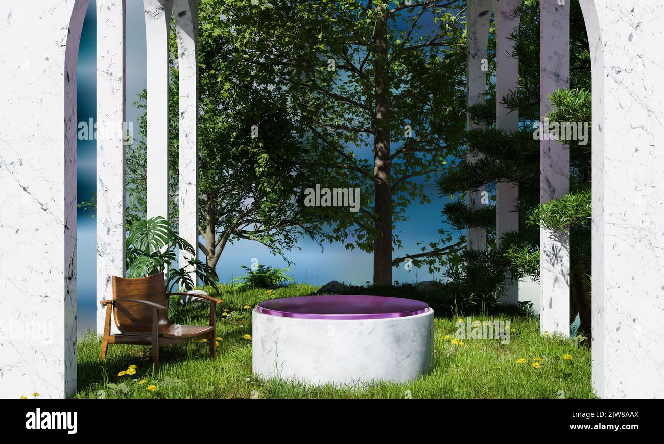 Design Podium dans la maison et le jardin pour la présentation de produit, 3D rendu d'illustration Banque D'Images