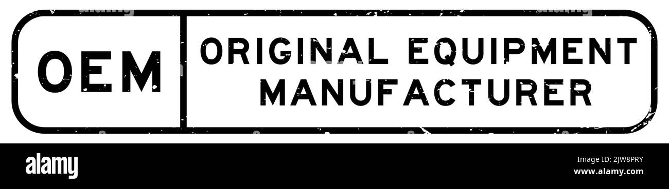 Grunge noir OEM Original Equipment Fabricant mot carré caoutchouc joint tampon sur fond blanc Illustration de Vecteur