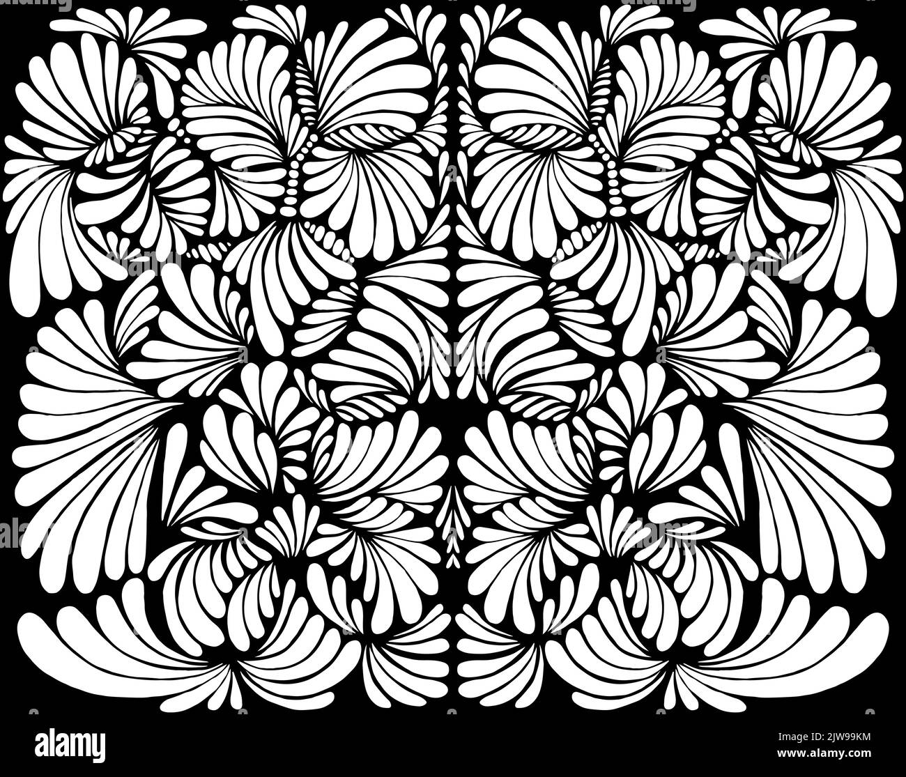 Miroir noir et blanc psychédélique résumé shamanic fleur coloriage page. Illustration vectorielle fantaisie. Illustration de Vecteur