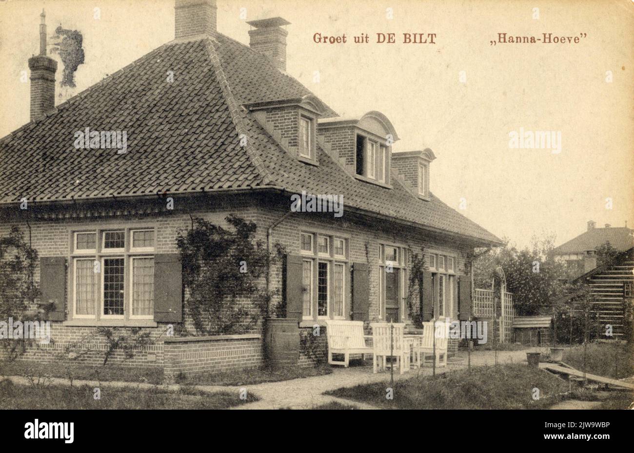 Vue sur la droite et l'arrière de la maison Hanna Hoeve à de Bilt. Banque D'Images