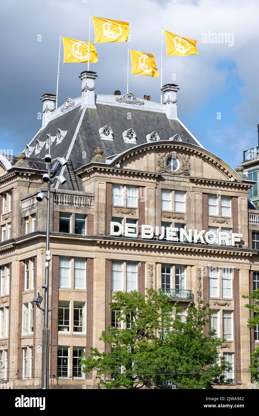 Vue générale du grand magasin de Bijenkorf à Amsterdam, pays-Bas. Banque D'Images