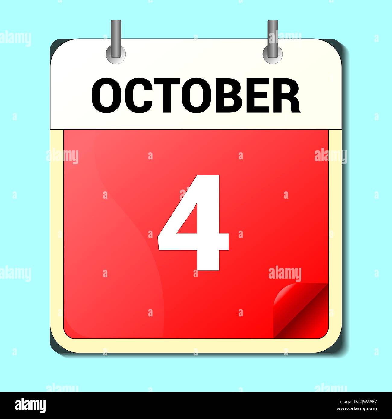 4 octobre. Icône de calendrier.Illustration vectorielle,style plat.Date,jour du mois:dimanche,lundi,mardi,mercredi,jeudi,vendredi,samedi.week-end,lettre rouge Illustration de Vecteur