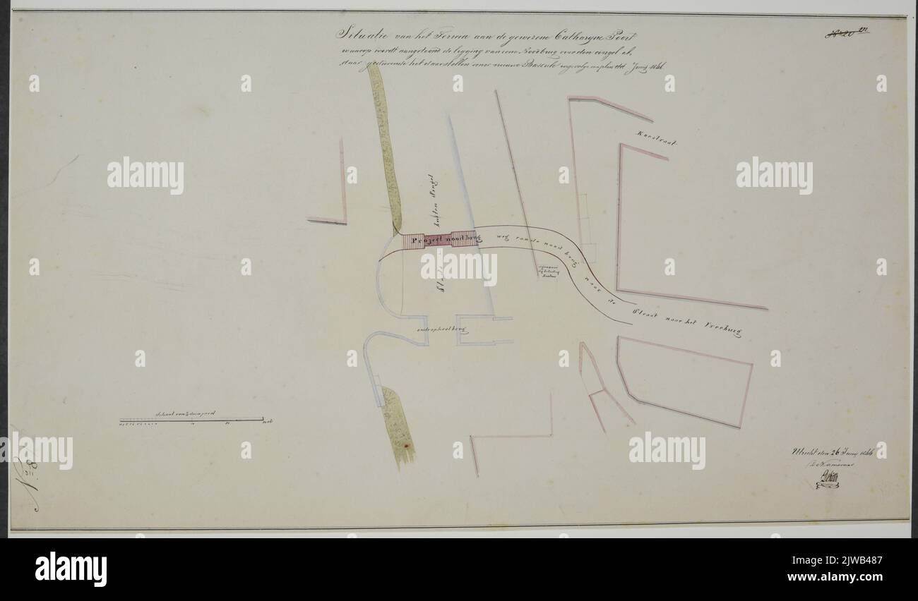 Situation de l'emplacement de l'ancienne cohorte Catharijne / sur laquelle il est démontré l'emplacement d'un pont d'urgence au-dessus de la Cingel Al / là pendant l'exposition d'un nouveau bascule conformément à un plan DD juin 1846. Banque D'Images