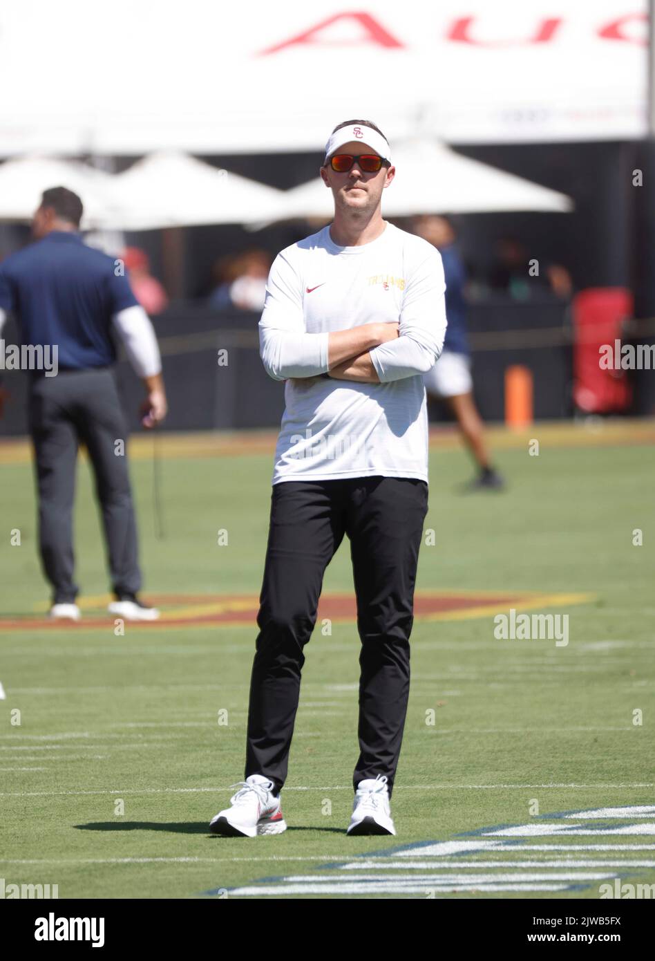 03 septembre 2022 USC Trojans entraîneur chef Lincoln Riley pendant le match de football NCAA entre les Rice Owls et les USC Trojans au Los Angeles Coliseum, Californie. Crédit photo obligatoire : Charles Baus/CSM Banque D'Images