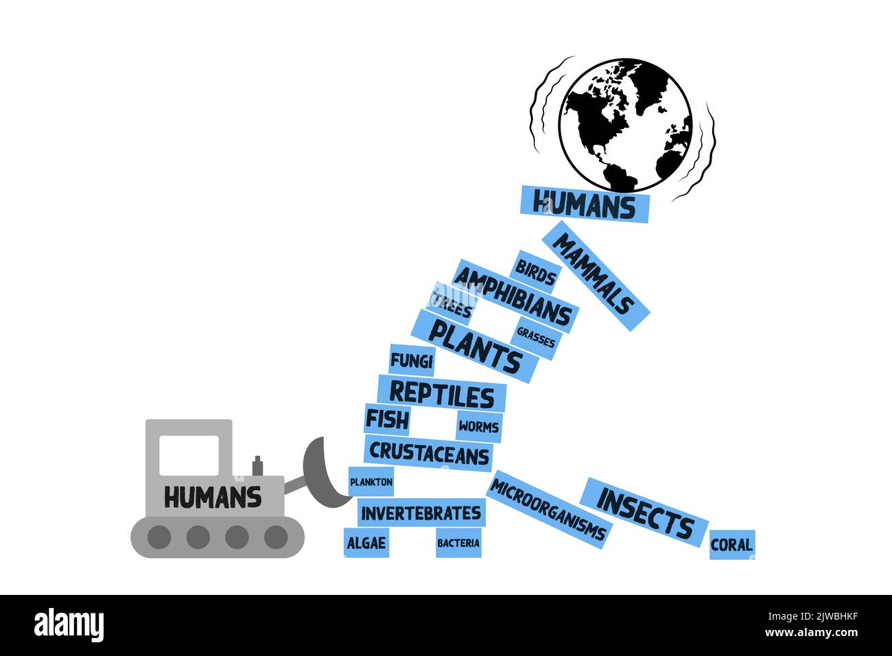 Impact de la perte de biodiversité sur la planète, COP, impact des humains, instabilité causée par la perte d'animaux, de plantes et de champignons par l'impact de huma Banque D'Images