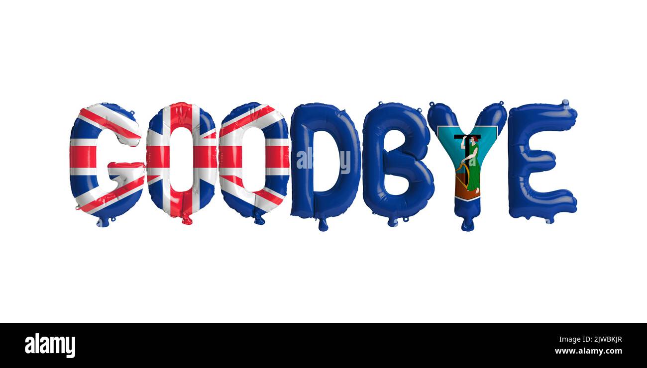 3D illustration du ballon de lettre Au revoir dans le drapeau de Montserrat isolé sur fond blanc Banque D'Images
