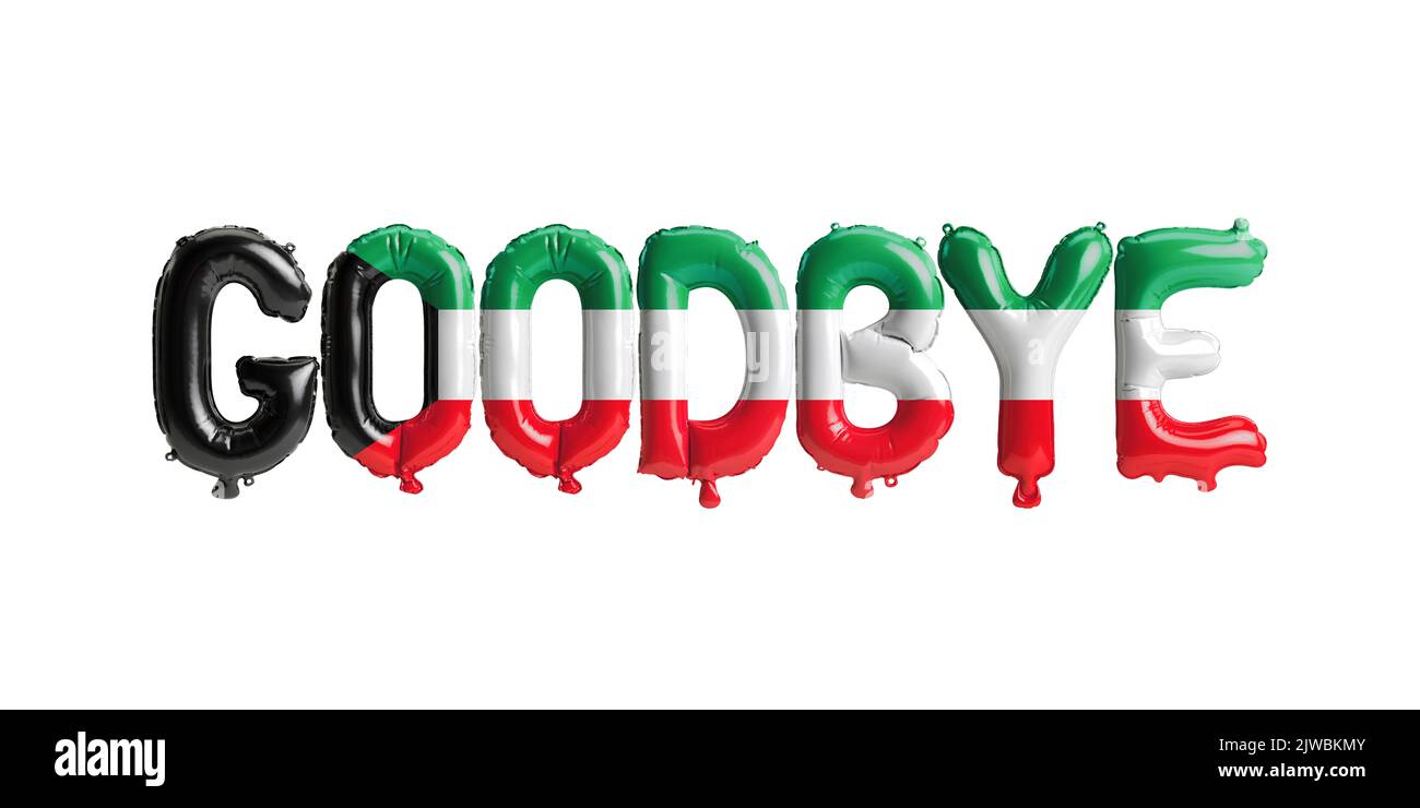 3D illustration du ballon de lettre Au revoir dans le drapeau koweïtien isolé sur fond blanc Banque D'Images