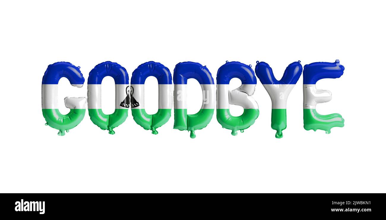 3D illustration du ballon de lettre Au revoir dans le drapeau du Lesotho isolé sur fond blanc Banque D'Images