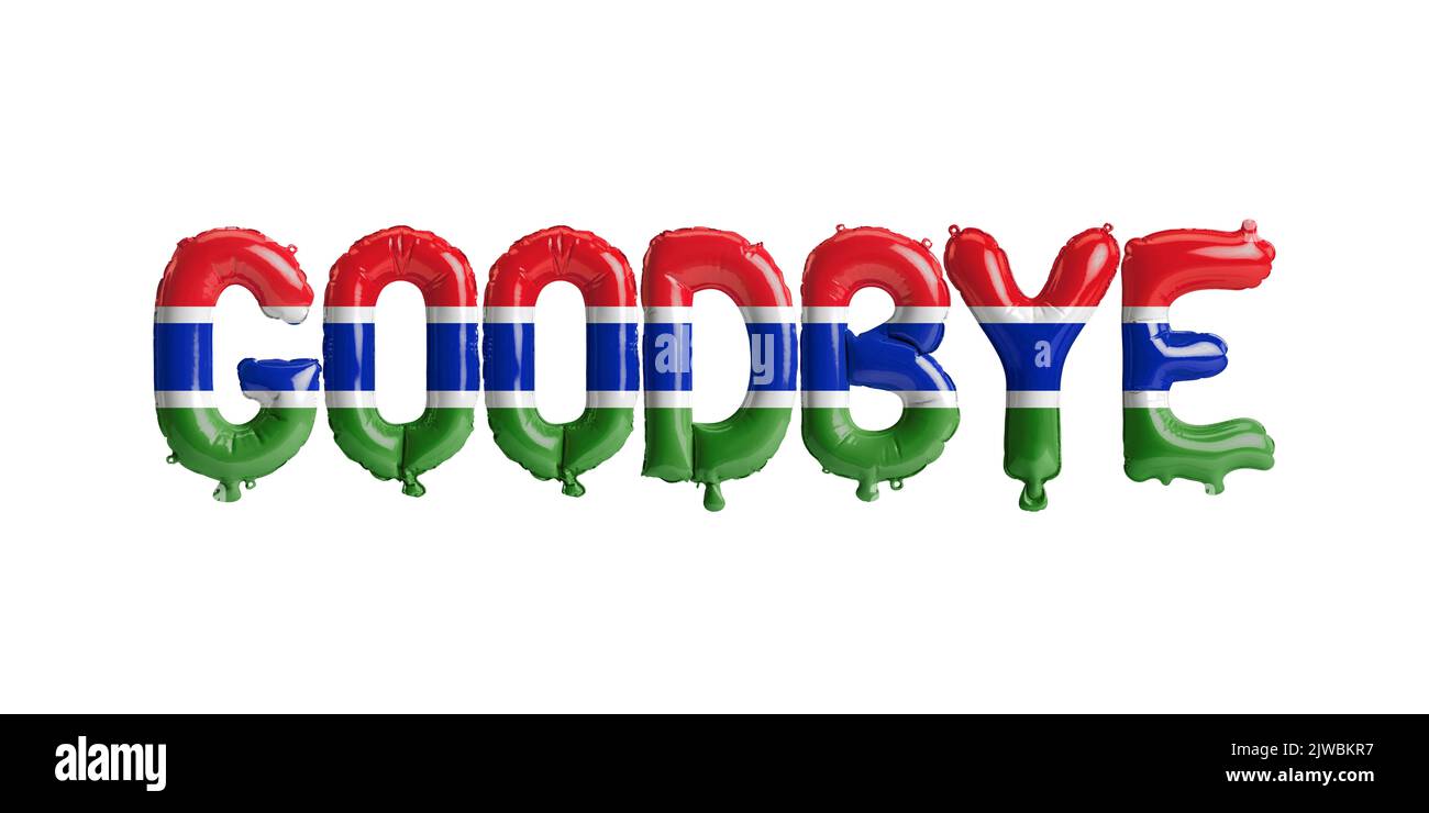 3D illustration de la lettre de Au revoir ballon en Gambie drapeau isolé sur fond blanc Banque D'Images