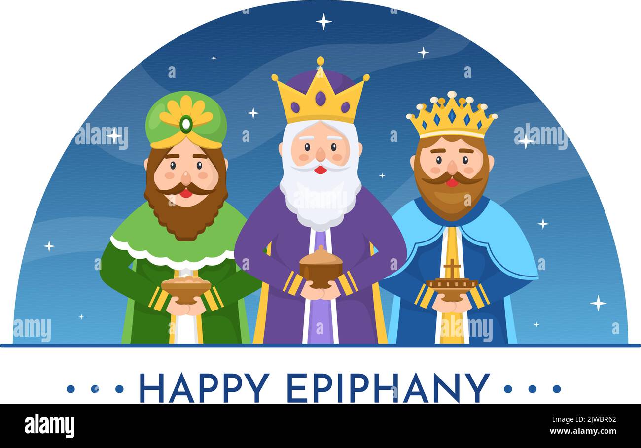 Happy Epiphany Day Template main dessiné dessin de dessin de dessin de dessin animé Festival chrétien à la foi sur la Divinité de Jésus depuis son arrivée au monde Illustration de Vecteur